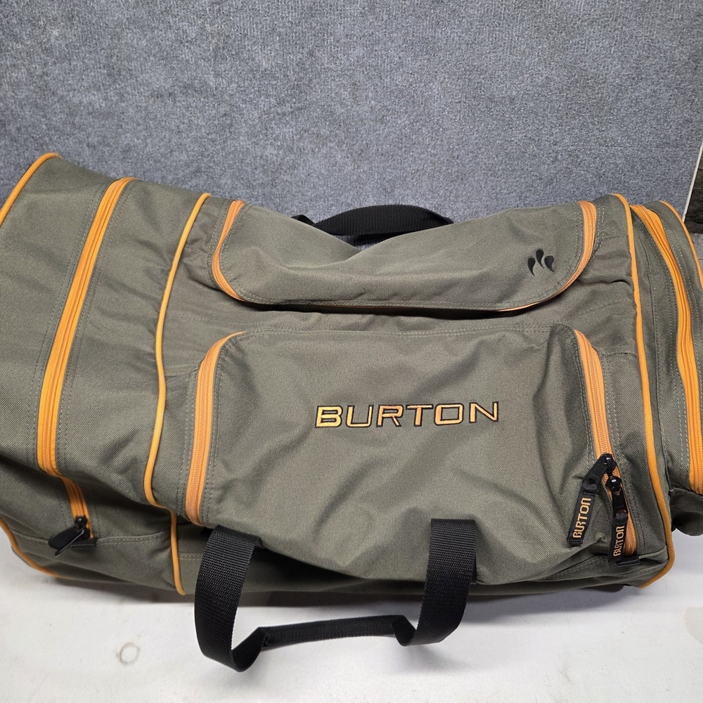 Burton Rolling Duffel Carry On Travel Bag Olive Green Orange Wheeled Luggage